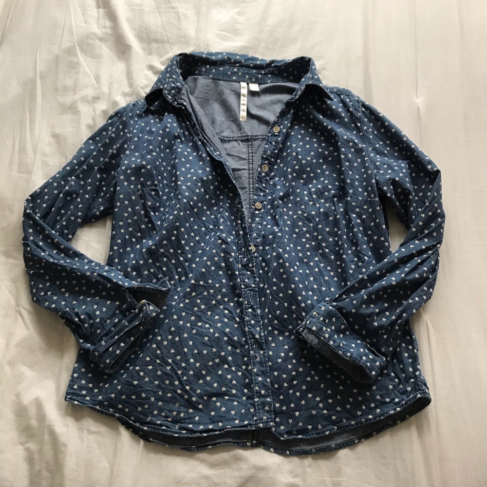 Patterned Denim Button Down by  Lauren Conrad